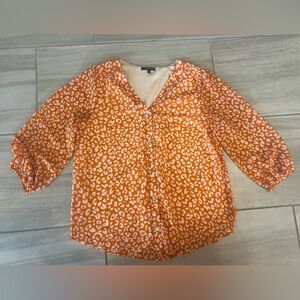 West Kei Vibrant Orange Blouse with White Accents